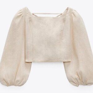 NEW ZARA Linen Blend Crossover Blouse 8741/061